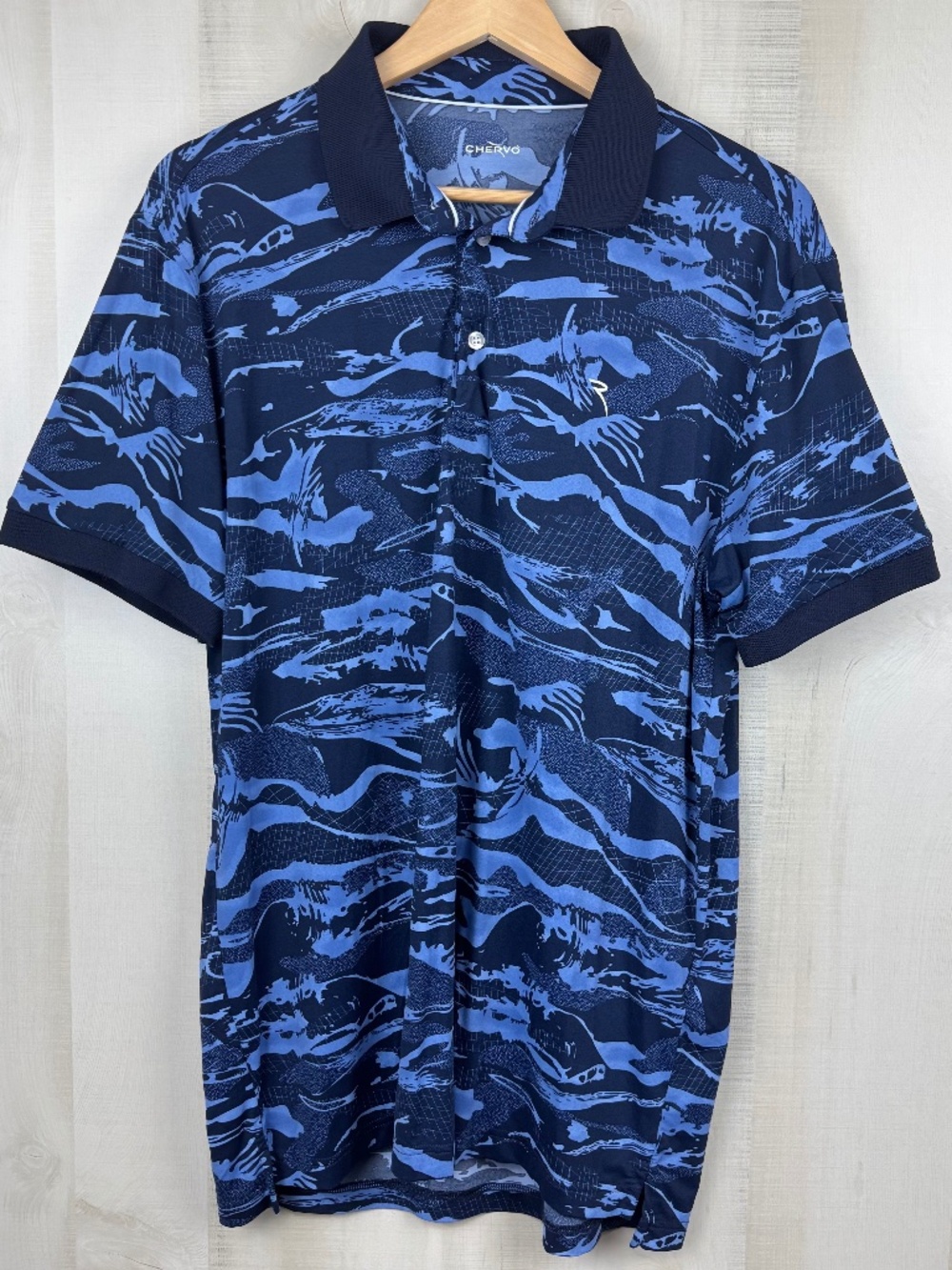 Chervo Abrigo Men’s Short Sleeve Performance Polo Off Shore Blue Camo Sz Large